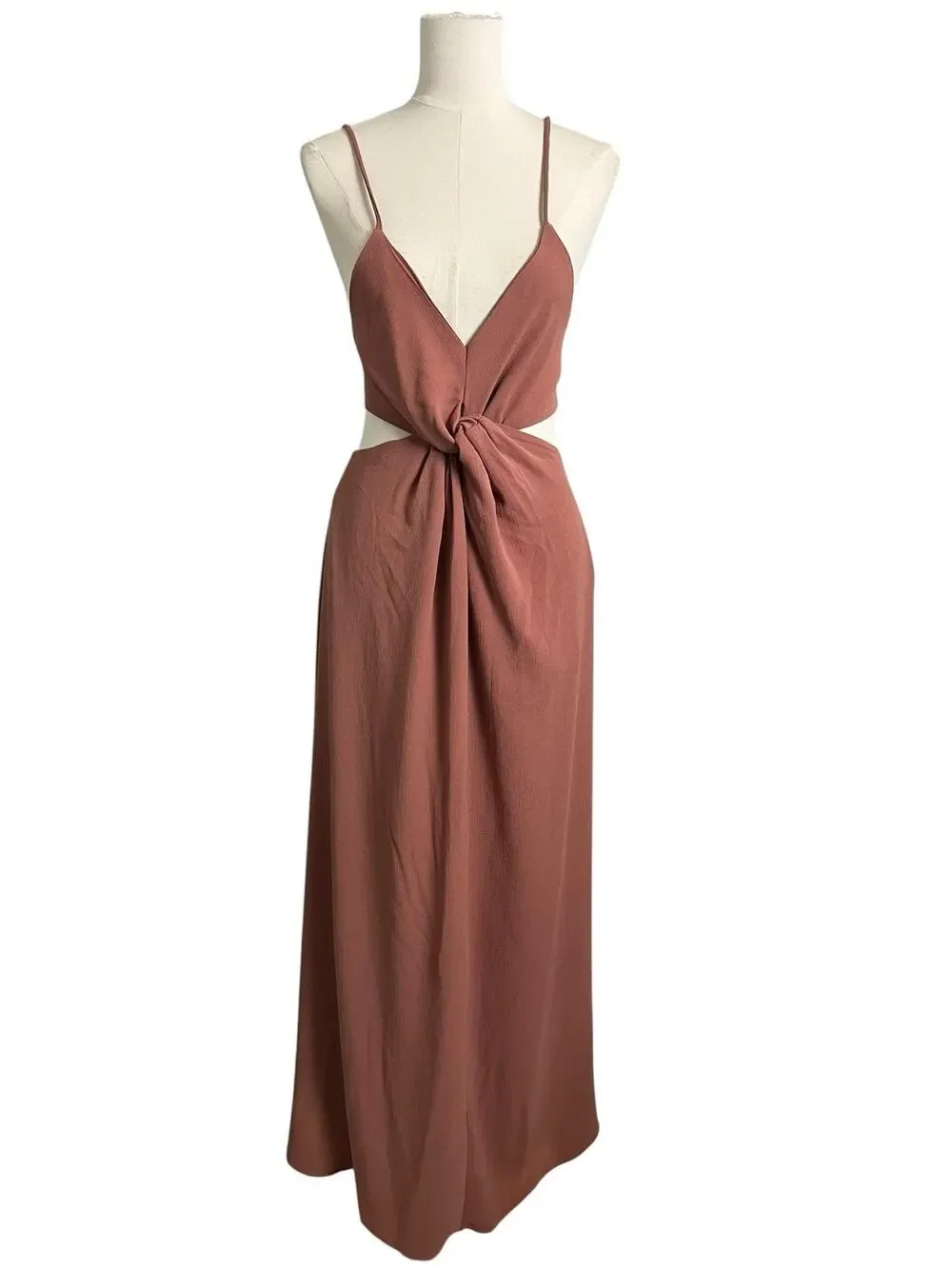 Pink Lily Cutout Twist Front Maxi Dress Mauve Rose Open Back Boho Womens M